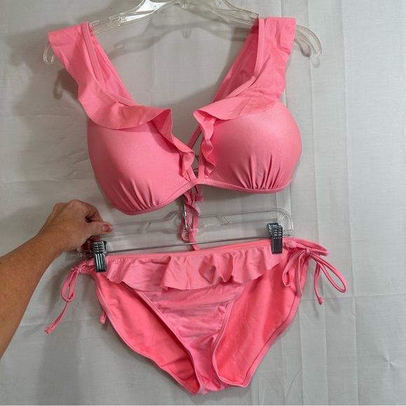 Womens 2Piece Bikini with Ruffles in Coral - Picture 1 of 11